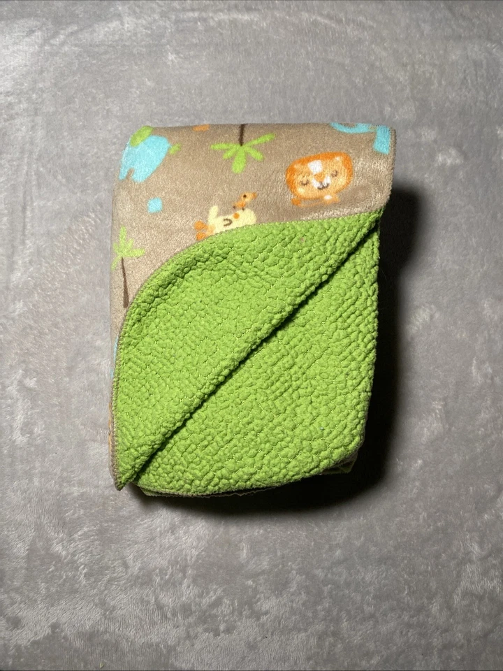 Manta Bebé Recién Nacido Animales de la Selva Jirafa León Marrón Reversible Verde Sherpa Foto 2 de 3