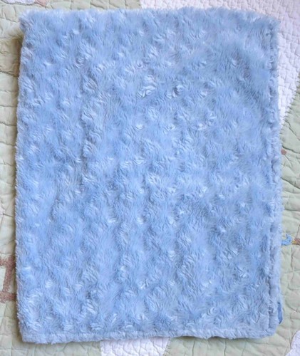 Blue Fluffy Swirl Plush w Polka Dot Satin Backing Baby Boy Blanket VGUC  - Picture 2 of 2