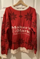 Maker's Mark Size XL Bourbon Whiskey Christmas Winter Sweater Xmas Snowflake Red