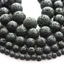 Lava Beads Ball Black Polished Gems, 1 Strand(39~40cm) 4/6/8/10/12/14/16/20mm