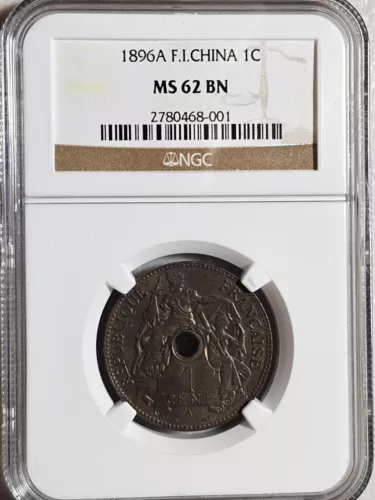 French Indochina 1 Cent 1896A NGC MS 62 BN