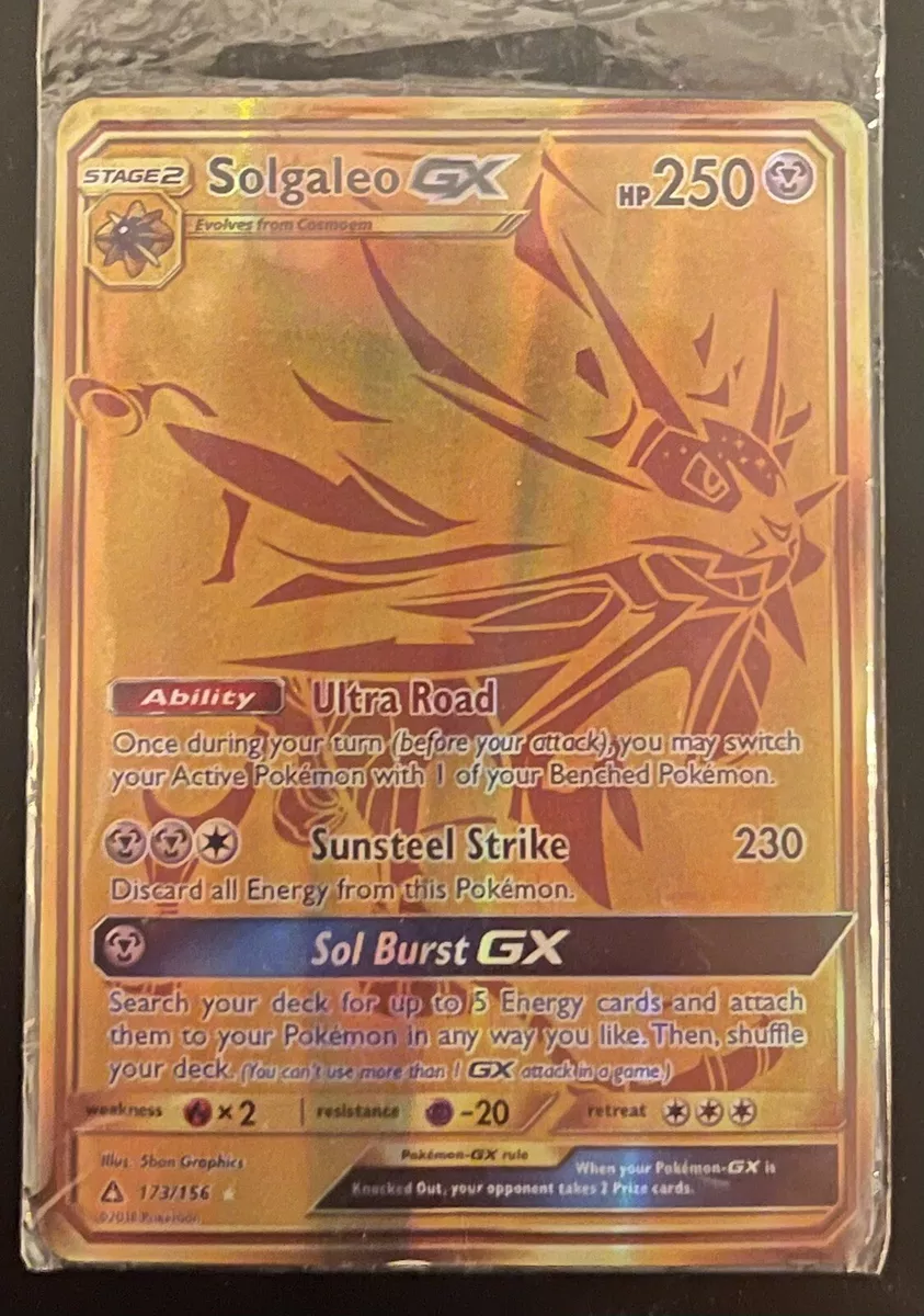 Pokemon Metal Card Solgaleo GX HP 190 Gold Card Trade Card