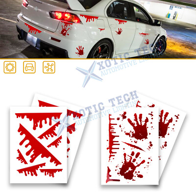 4Pack Drip Handprint Halloween Theme Blood Film Stickers For Car Front Rear Hood