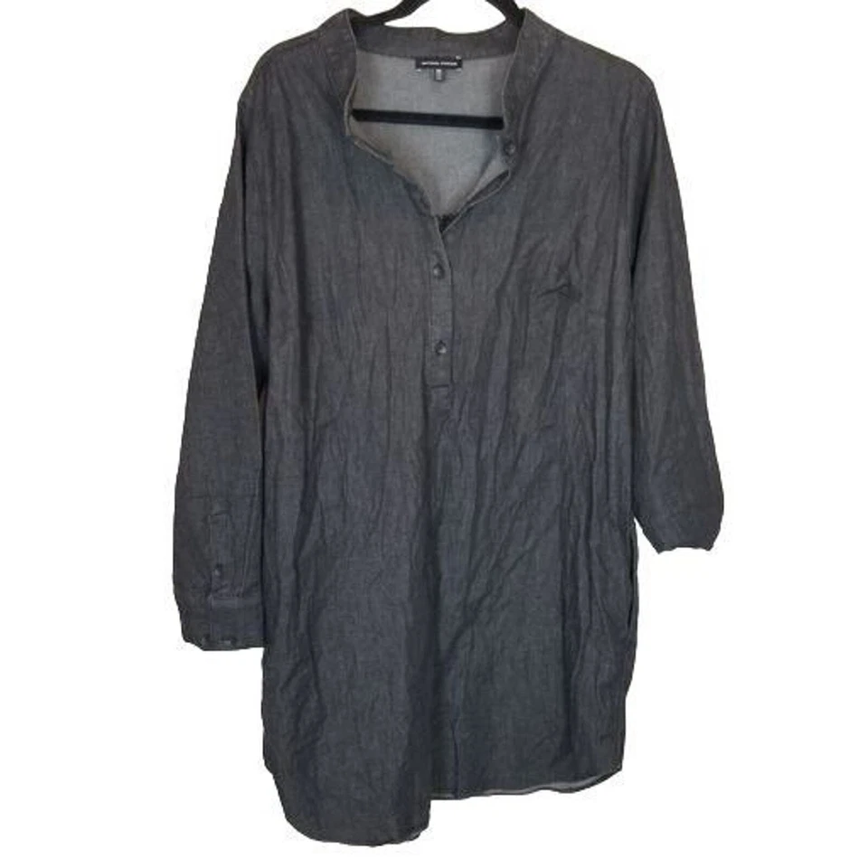 Universal Standard Dress Tunic Dress Mini Dress Denim Dress Shirt Dress XS Black - Image 2 of 4
