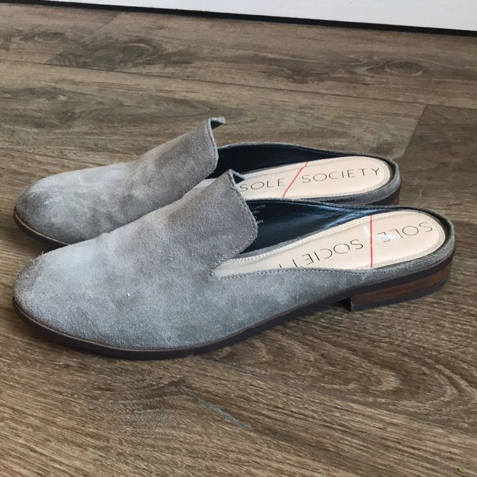 Sole Society Esther Mules Women’s Size 9.5 Mushroom Suede Slip On Round Toe - Image 3 of 4