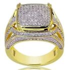 3 Ct Round Real Moissanite 14K Yellow Gold Plated Cluster Men's Wedding Ring