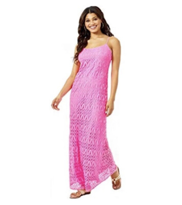 Lilly Pulitzer Avalon Maxi Dress Prosecco Pink Knit Lace Size XXS NWT