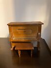 Vintage Collectible Wood Dollhouse Miniature Upright Piano with Bench Music Box