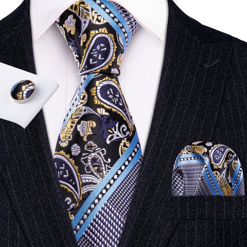 Barry Wang Mens Tie Paisley Floral Solid Necktie Hankie Cufflinks Set Wedding - Picture 86 of 259