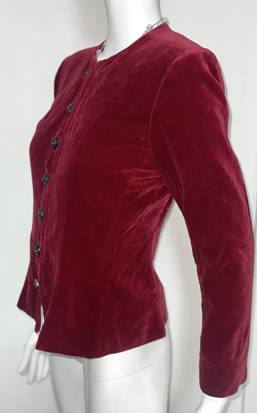 Giacca vintage YVES SAINT LAURENT RIVE GAUCHE velluto rosso taglia UK 8 EU 36