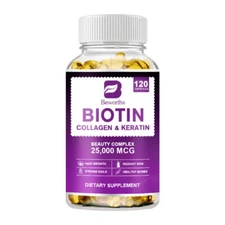 25000 mcg Collagen Biotin Vitamin C Capsules -Supports Hair, Skin, Nails Health