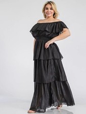 Womens Plus Size Black Cold Shoulder Maxi Dress 2X Ruffled Accents Shimmer