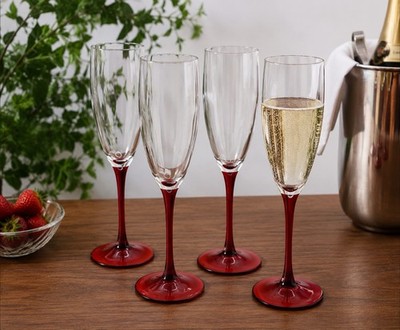 Set Of 4 VTG Luminarc Ruby Red Stem Wine Glasses Cristal D'Arques France