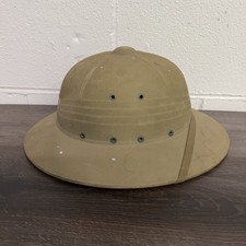 VTG Pith Safari Helmet Khaki Tan Green Colonial Tropical Sun Hat Chin Strap