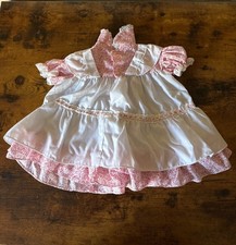 Vintage Baby Doll or Newborn Dress With Floral Print  Lace Trim Red