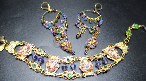 New ListingKirks Folly Crystal Enamel Butterfly & Flower Bracelet Earring Set