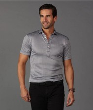 NWT Collars and Co Polo Large Semi-Spread Collar Black Gingham Golf Casual