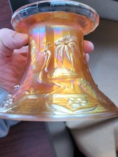 Marigold Northwood Carnival Glass Peacock @ the Fountain Pattern Punch Bowl Base