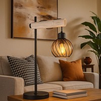 Tischleuchte Tischlampe Holzleuchte Schlafzimmerlampe Glas 1 Flammig H 55 Cm