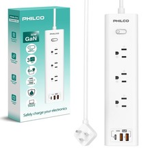 Power Strip with 3 AC Outlets, 30W USB-Port, 2 USB-A Ports  6ft Extension Co...