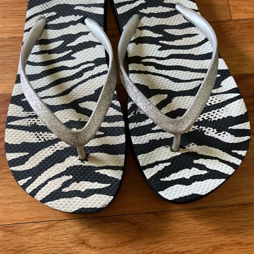 OP OCEAN PACIFIC WOMENS BEACH Zebra & Glitter TWO TONE Flip Flop Sandals US 5/6 - Picture 5 of 7