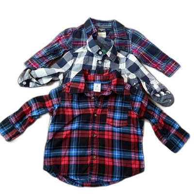 Baby Boy Lot of 3 Plaid Button Down Shirts Red Blue Mixed Brands Size 3-6 Months