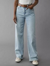 AE Dreamy Drape Stretch Super High Waisted Baggy Wide Leg Jean - Salty Air Reg 0