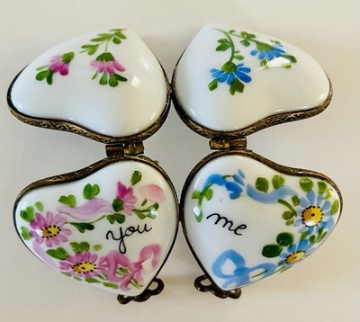 Authentic Limoges France Peint Main Double Heart Trinket Box La Gloriette RARE