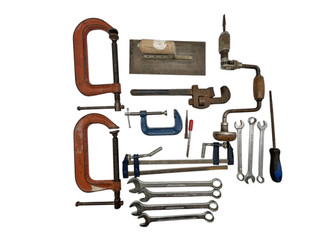 Vintage Tool Job Lot Britool Spanners Record Clamps Pipe Wrench Drill D9 G503