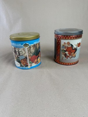 Vintage Trail's End Popcorn & Coca-Cola Santa Canister Tins Lot 2 Multicolor