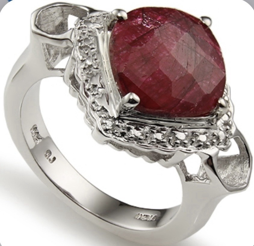 Ring - Solid Sterling Silver 925 Oval Ruby Prong … - image 1