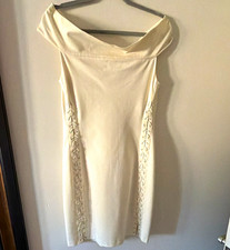 Halston Heritage Ivory Sleeveless Cowl Neck Sheath Knee Dress Zip, Size 6