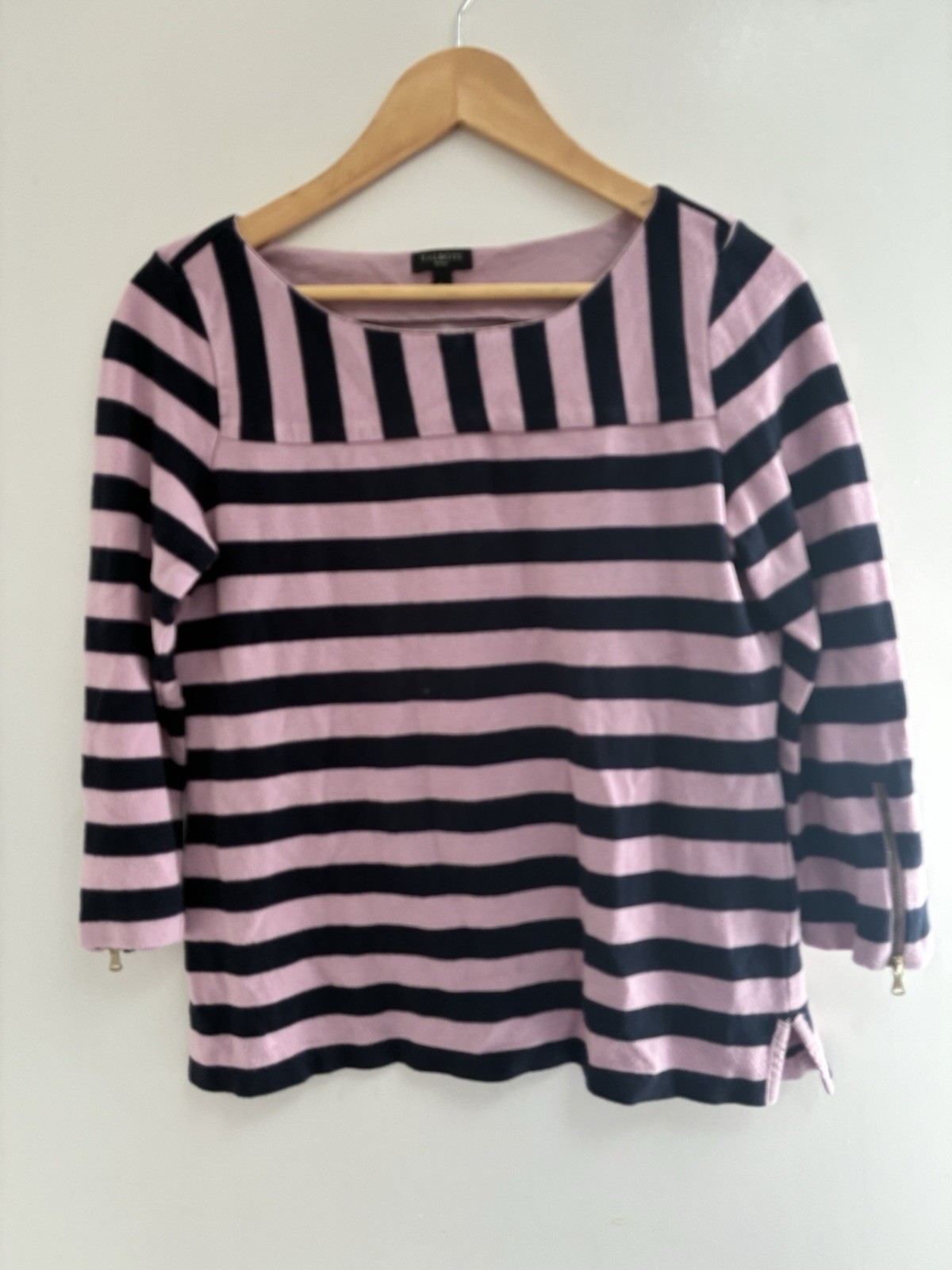 Talbots Petites Women's Striped Rayon Blend Round Neck 3/4 Sleeve Shirt Pink SP