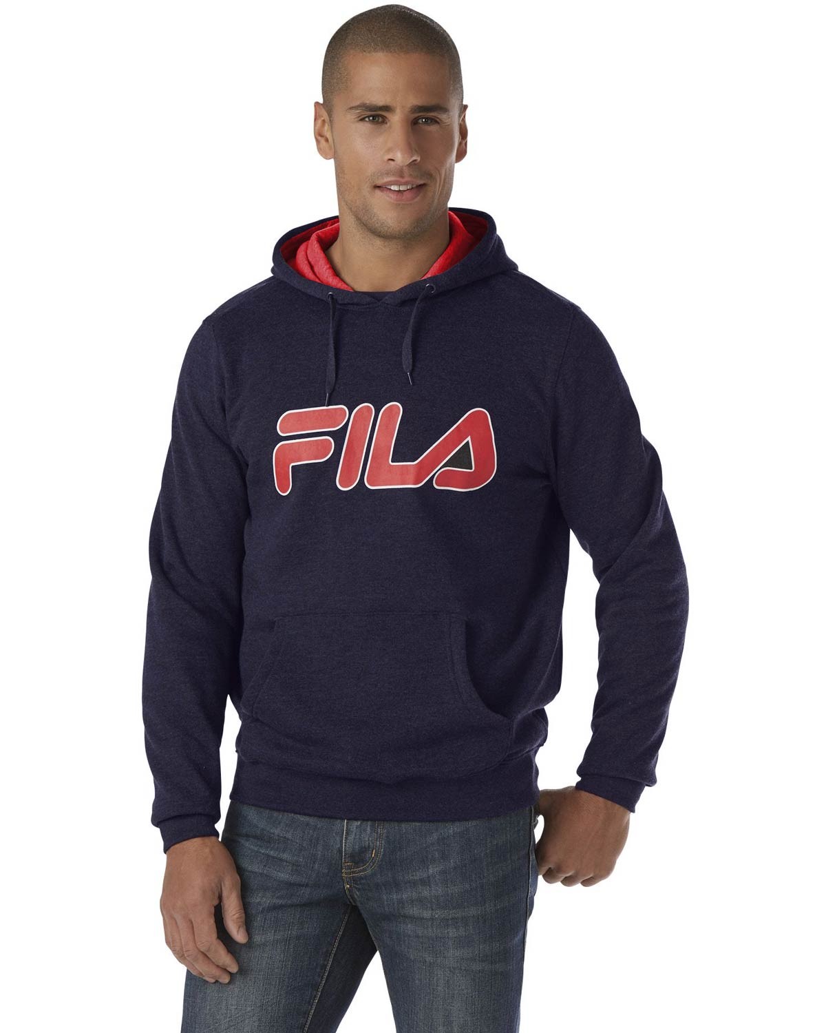 Fila Mens Contrast Logo Pullover Hoodie Medium Navy