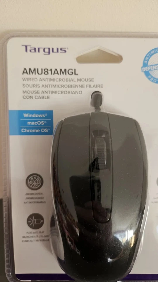 Targus Mouse Ambidextrous USB Type-A Optical 1000 DPI Antimicrobial AMU81AMGL - Image 2 of 4