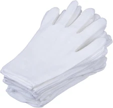 Medium White Cotton Gloves - 12 Pairs for Handling Coins, CDs, and Films