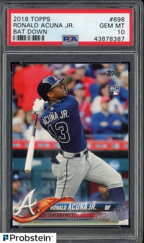 2018 Topps #698 Ronald Acuna Jr Bat Down Braves RC Rookie PSA 10 GEM MINT