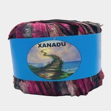 Xanadu #205 Hot Pink Black Fringed Ribbon Yarn Skein Elizabeth Austen Bulky