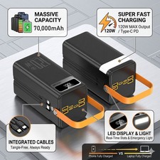 70000mAh Power Bank 120W Super Fast Charging Portable Charger PD USB C Camping