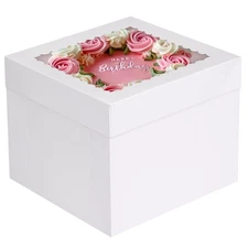 12 PCS 10x10x8 Inch White Tall Cake Boxes with Window Square Bakery Carrier