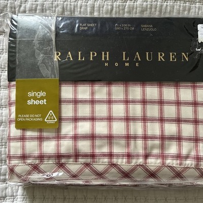 Ralph Lauren Home Bettwäsche Single Flachbettlaken 180cm x 270cm Rot Eckig Kariert Neu mit Etikett