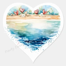 BEACH HEART ENVELOPE SEALS LABELS STICKERS FAVORS - (Heart Shaped)