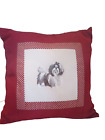 Embroidered Shih Tzu Dog Pillow Case. 16" Square Red Check. Zipper close