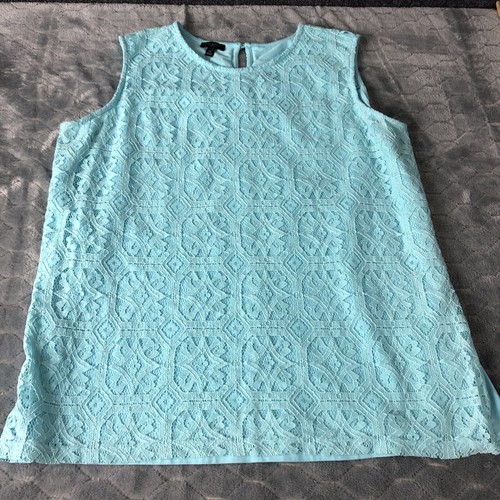 Talbots Aqua Top mit Spitzen-Overlay Damen Größe 1X gefüttert ärmellos