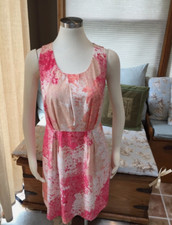 Ann Taylor Loft Coral Pink Peach Floral Sheath Pleated Dress 8 Excellent