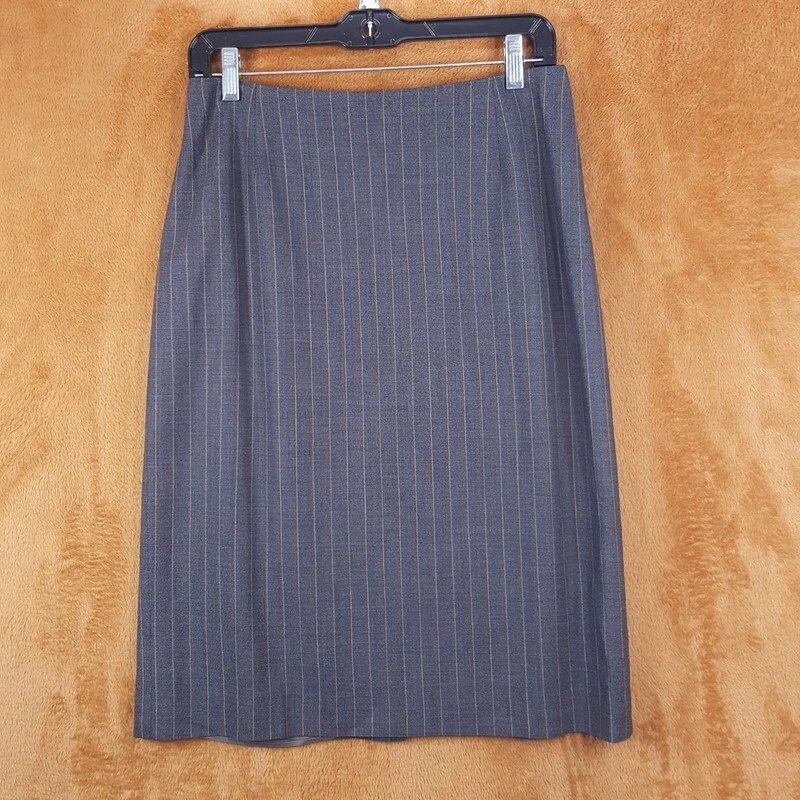 Falda para mujer Brooks Brothers talla 4 gris a rayas lápiz mezcla de lana forrada con abertura