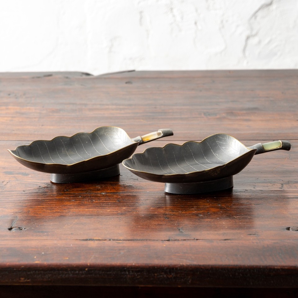 Chinese Pewter and Jade Leaf Dishes A Pair eBay