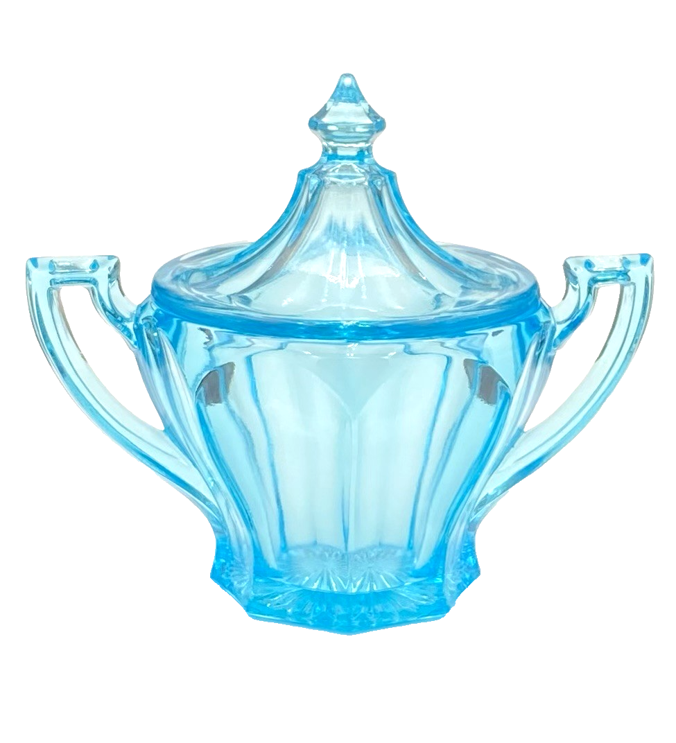 Vintage Westmoreland 1776 Blue Brandywine Covered Sugar Bowl Large Rare Glass