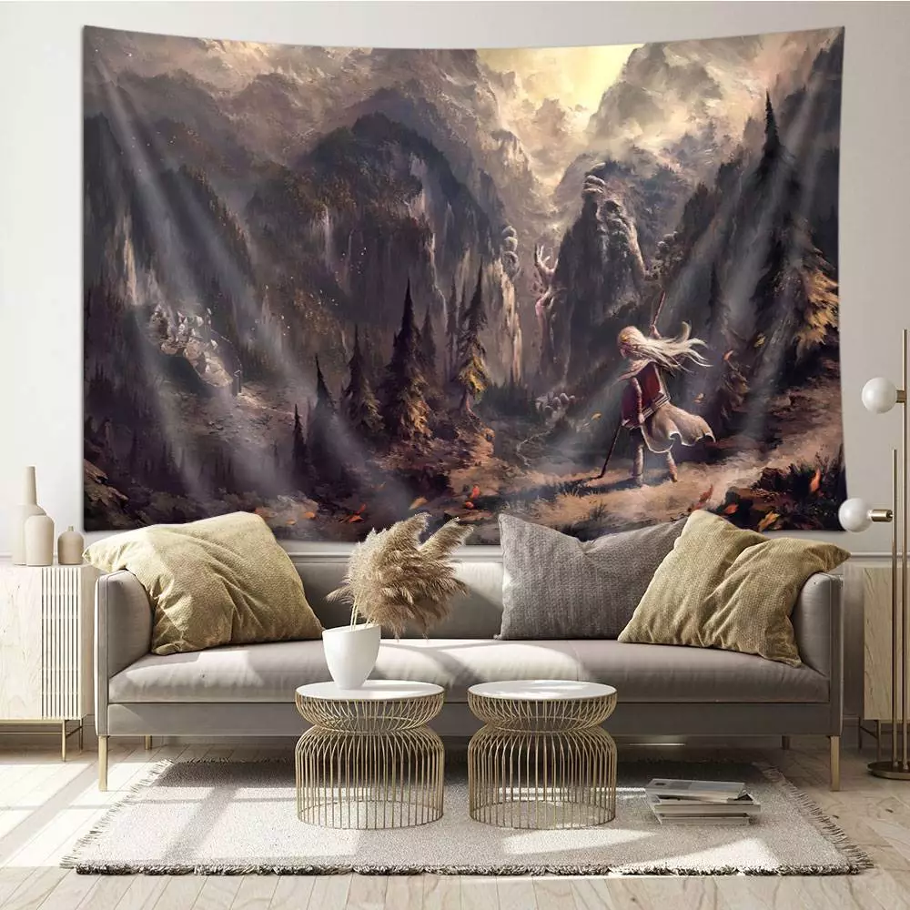 Extra Large Tapestry Wall Hanging Gothic Mountain Monster Medieval Fantasy  Decor