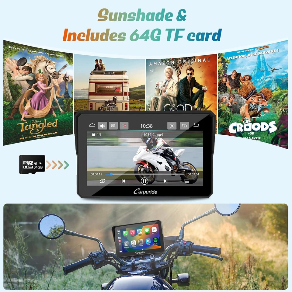 7Inch Motorcycle Navigation GPS Wireless Carplay Android Touch Screen + TPMS - Image 4 of 4